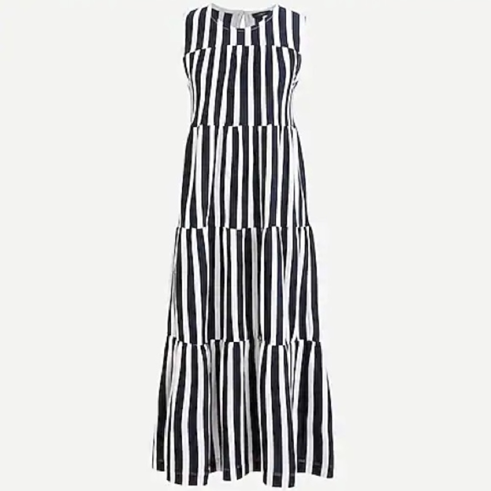 J Crew Tiered Tank Dress in Stripe Sz L